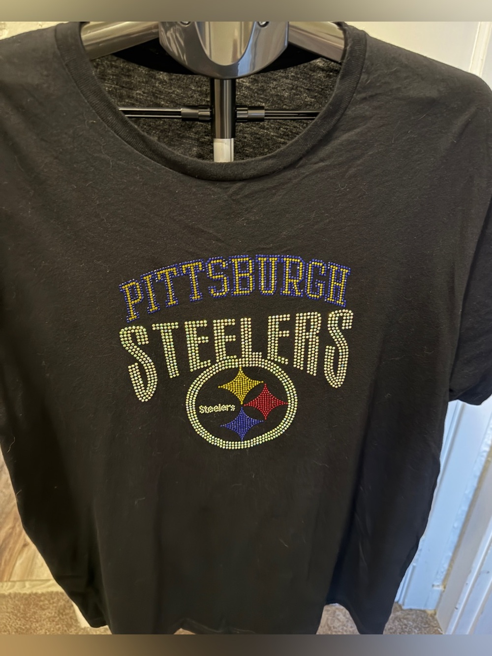 Unisex Steelers Black Rhinestone Logo Tee
